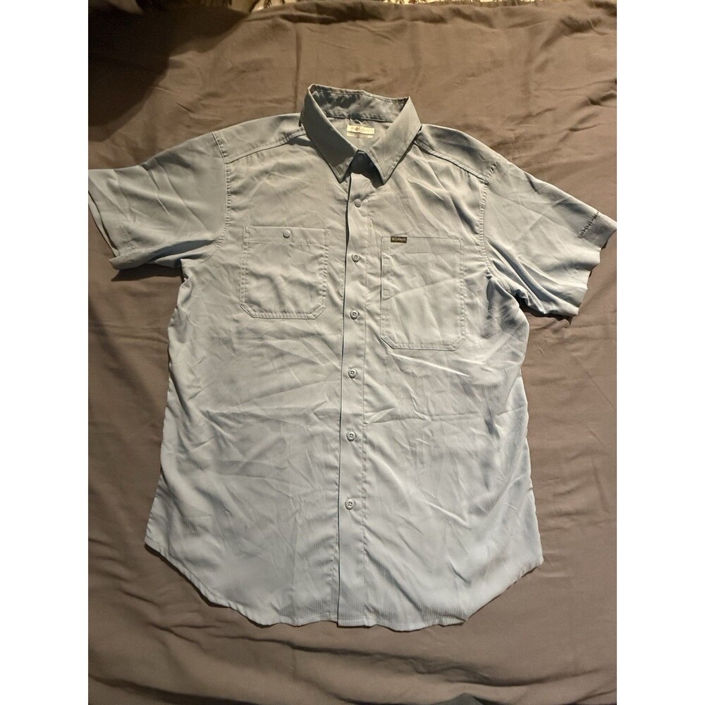 Columbia Men's Omni-Shade UPF 40+ Light Blue Short Sleeve Fishing Shirt M